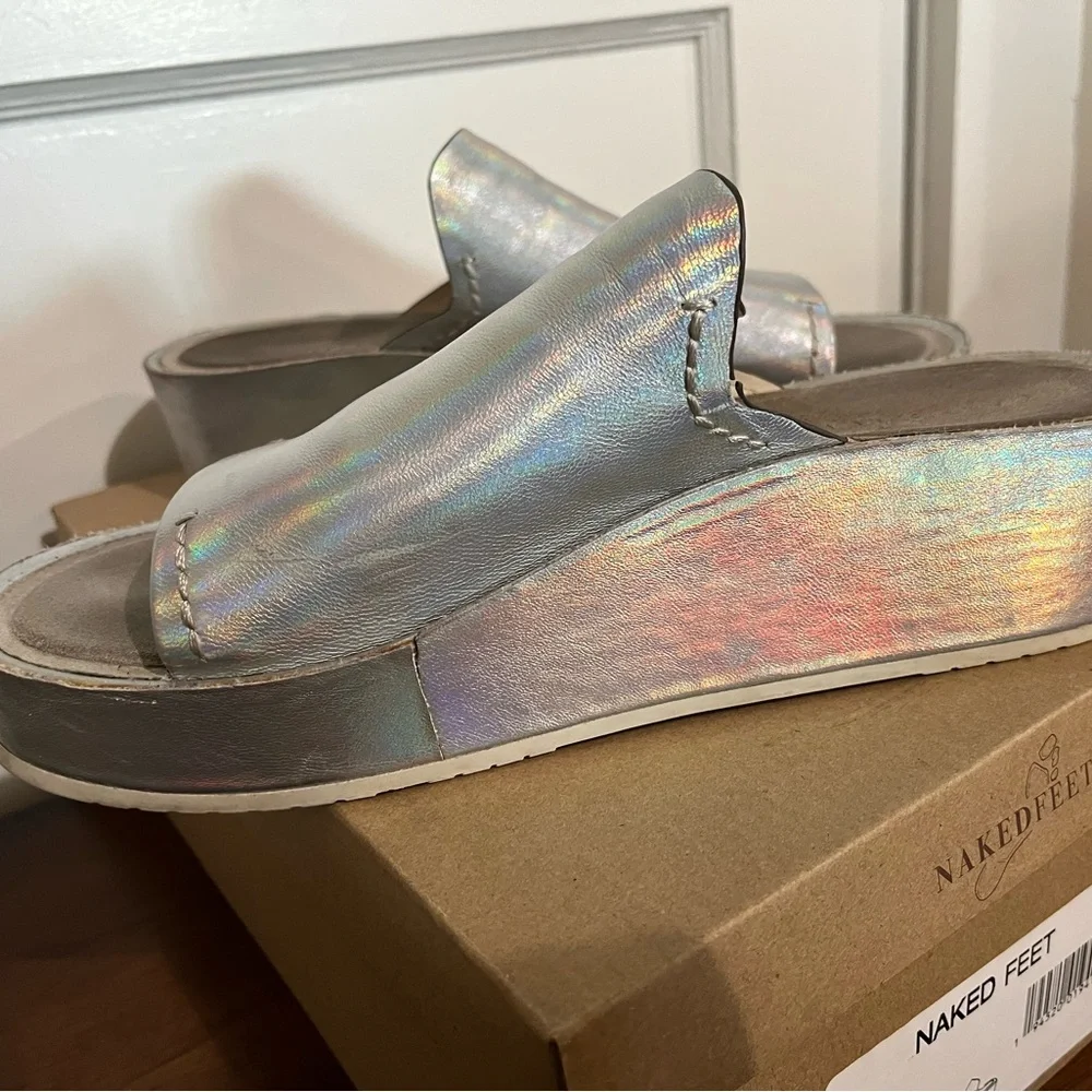 Naked Feet Iridescent Silver Platform Slide Mules - Picture 3 of 9